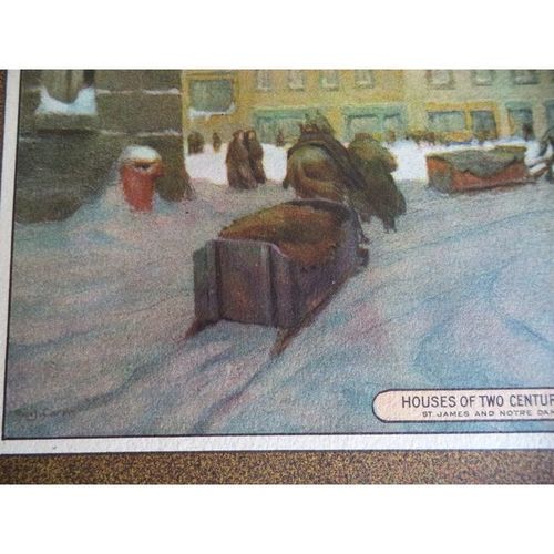 Vintage Paul Caron print houses in old montreal canada art Lithograph painting