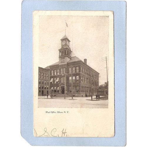 New York Olean Post Office Street Scene w/Trolley Tracks ny_box2~697