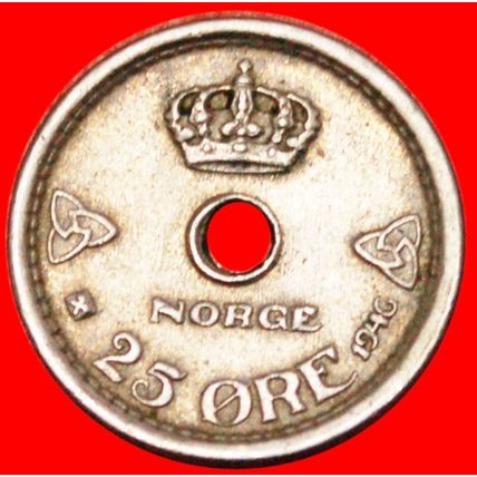 Ⰶ HOLE 1924-1950:NORWAY★25 ORE 1946! HAAKON VII 1905-1957★LOW START★ NO RESERVE!