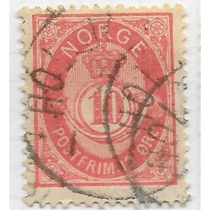 NORWAY 1886 CLASSIC POSTHORN UNSHADED 10ore CARMINE USED CDS x3