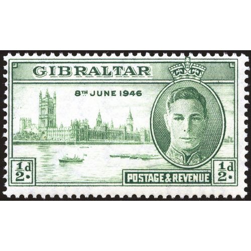 Gibraltar KGVI 1946 Victory Peace ½d Green Mounted Mint MM SG132 Sc 119 stamp