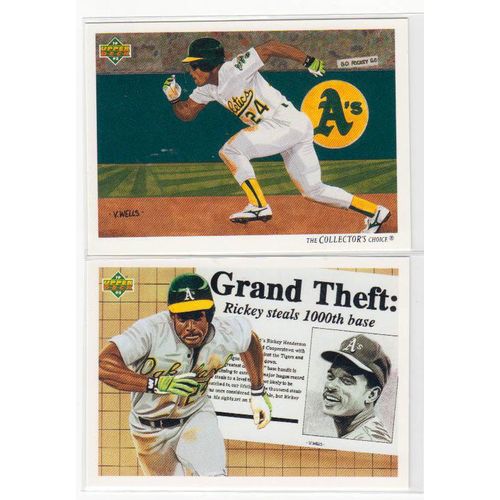 TWO 1992 Upper Deck Rickey Henderson cards #90, #782 -Althletics Checklist