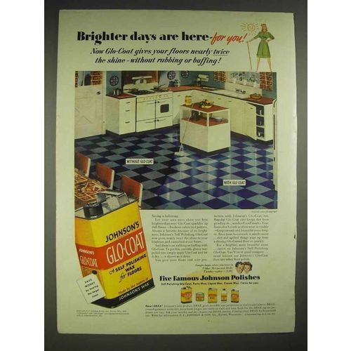 1947 Johnson's Glo-Coat Wax Ad - Brighter Days are Here