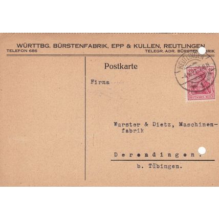 Germany 1921 Reutlingen to Tubingen Postcard Reutlingen cancel typed VGC