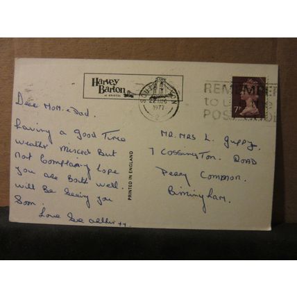 CLIFF WALK, GOODRINGTON, PAIGNTON, DEVON, used postcard by H. Barton 1977 pm =