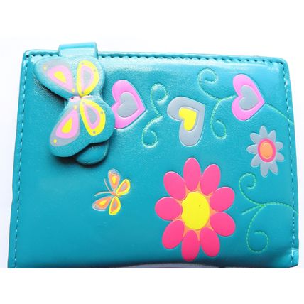 Ladies Multicoloured Butterfly & Flowers on a Teal Background Purse