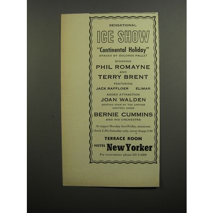 1952 Hotel New Yorker Ad - Sensational Ice Show Continental Holiday