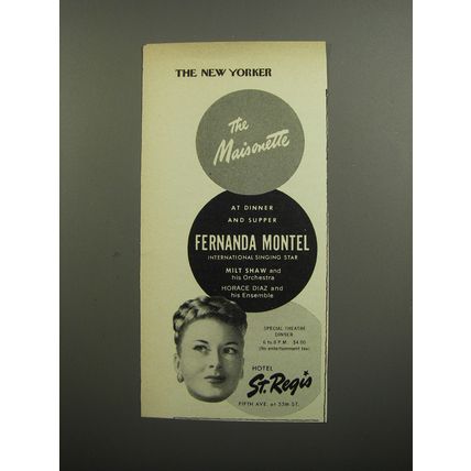1952 Hotel St. Regis Ad - The Maisonette At dinner and supper Fernanda Montel