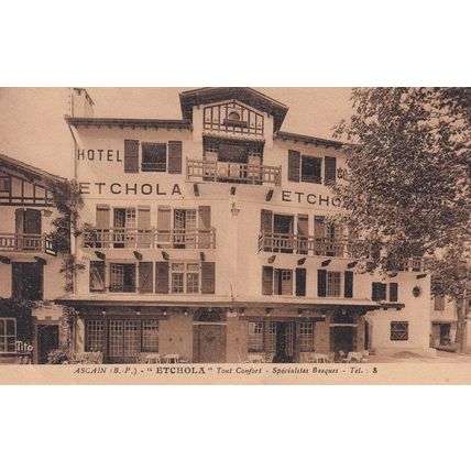 Ascain Basque Vascos French Hotel Etchola WW2 Visitor Postcard