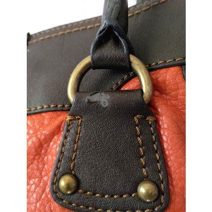 St. John's Bay Orange & Brown Handbag Pebbled Texture Luggage Tag Logo Flaw