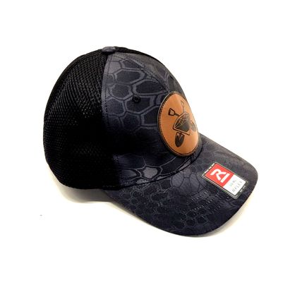 Diamond Mine Ball Cap Hat Richardson R-Flex 855 LG-XL Black/Brown Leather Emblem