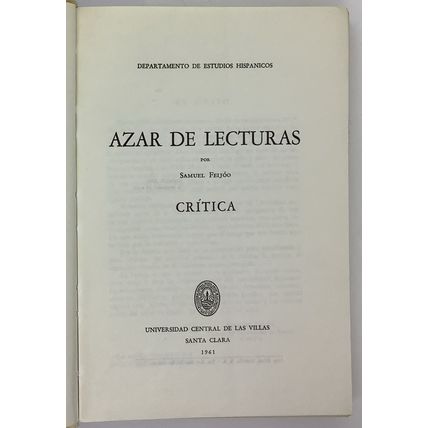 Azar de lecturas Critica, Samuel Feijoo