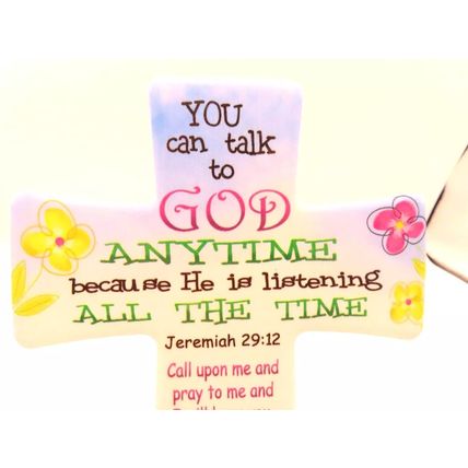 You Can Talk to God Anytime Cross Plaque Porcelain Freestanding Christianity Gif