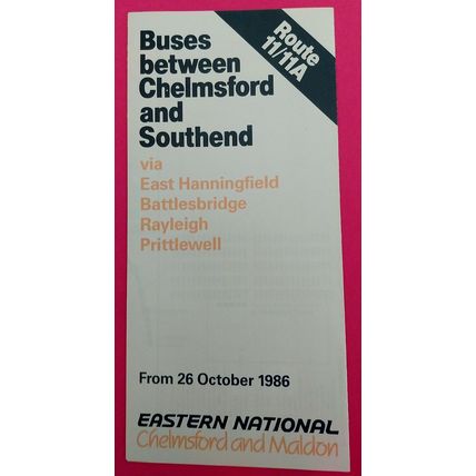Bus timetable 1986 Chelmsford to Southend