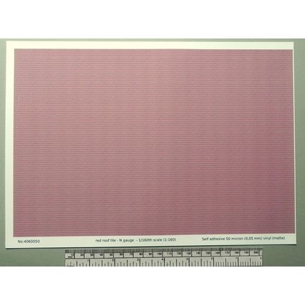 Sticker tuile rouge pour toiture _ calibre N (échelle 1:160) - Feuille A4 297x21