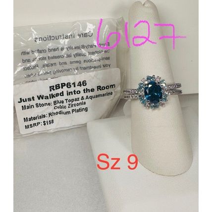 NIB Bomb Party Sz9 Ring RBP6146 Just Walked Into The Room Blue Topaz/Aquamar. CZ