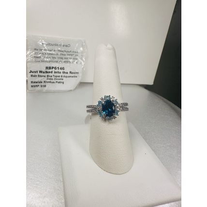NIB Bomb Party Sz9 Ring RBP6146 Just Walked Into The Room Blue Topaz/Aquamar. CZ