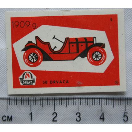 vintage Matchbox Label - Drava - Vintage Car - 1909g