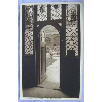 1938 postcard The Cloister Doorway, Chester Cathedral