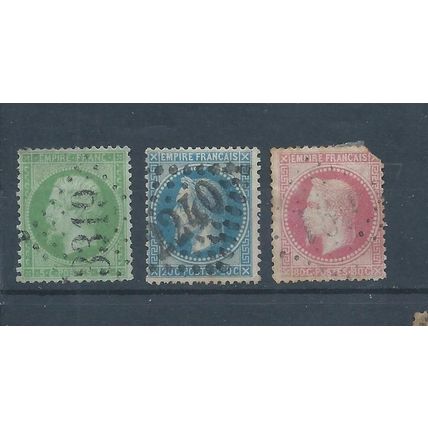 France stamps. 1862 & 1863 Empire stamps used. The 80c has missing corner (C019)
