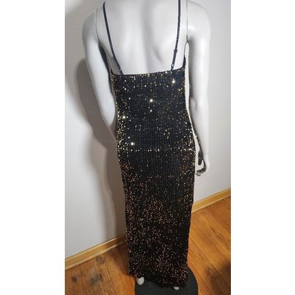 Long Black Sequin Dress With Leg Opening On One Side Women's Size Small Sexy