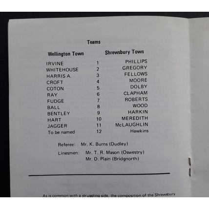 Wellington Town v Shrewsbury Town 1968 - 1969 Shropshire Senior Cup Final