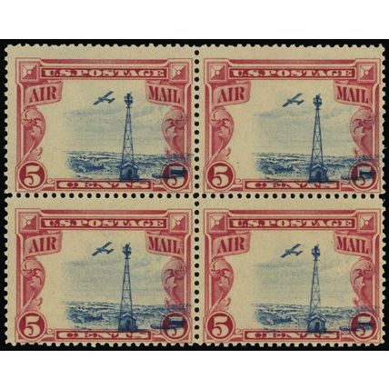 C11, Mint NH 5¢ MASSIVE Color Shift Error Block of Four - Stuart Katz