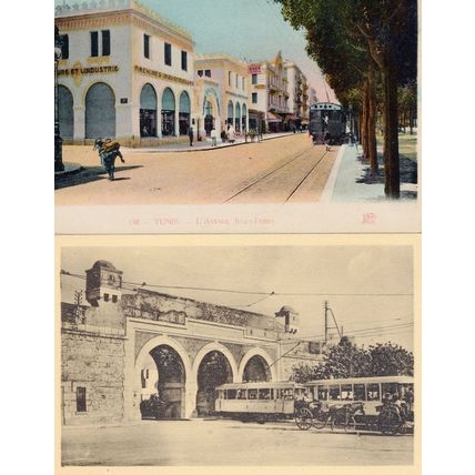 Tunis Jules Ferry L'Avenue Bab Saadoun 2x Old African Tram Postcard s