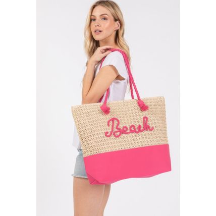New Color Sewn Rope Beach Letter And Strap Crochet Fabric Tote