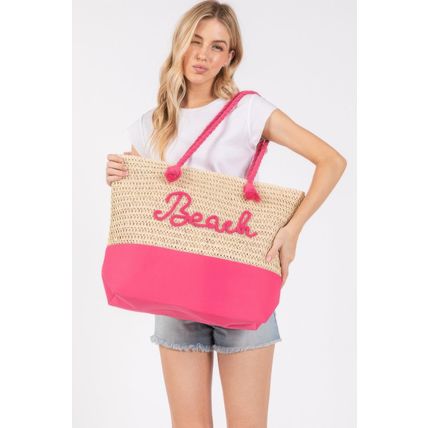 New Color Sewn Rope Beach Letter And Strap Crochet Fabric Tote