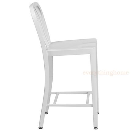 Mid-Century White 'Navy' Style Counter Stool Cafe Patio Chair Outdoor Commercial