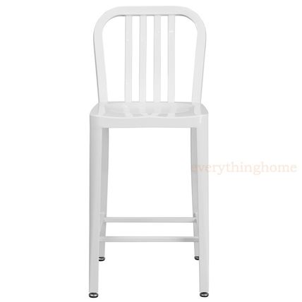 Mid-Century White 'Navy' Style Counter Stool Cafe Patio Chair Outdoor Commercial