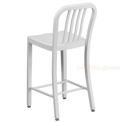 Mid-Century White 'Navy' Style Counter Stool Cafe Patio Chair Outdoor Commercial