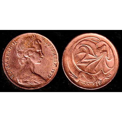 Australia Two Cent 1979 Used Coin Frilled neck-lizard 2c QE II
