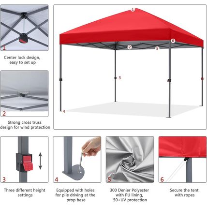 ABCCANOPY Durable Easy Pop up Canopy Tent 10X10, Red