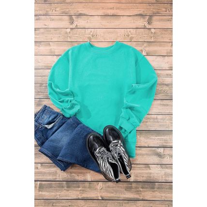 Aruba Blue Plain Drop Shoulder Crewneck Pullover Sweatshirt