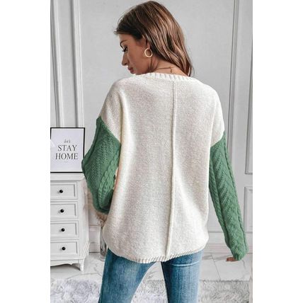 Vineyard Green Colorblock Patched Pocket Drop Shoulder Sweater