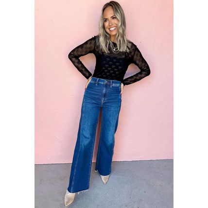 Black Mesh Bow Pattern Long Sleeve Top