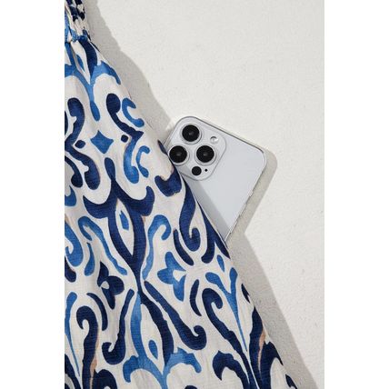 Sky Blue Boho Print Smocked High Waist Maxi Dress