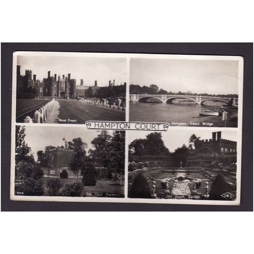LONDON POST CARD - HAMPTON COURT MULTIVIEW USED MAY 1953