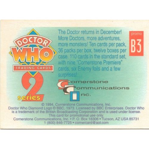 Dr Doctor Who Cornerstone Promo Trading Card B3 [ Blue Back ]