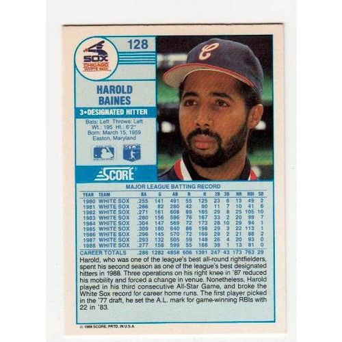1989 Score baseball Harold Baines card #128 -NM - White Sox
