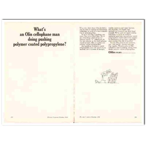 olin corp 1968 film polymer cellophane packaging snack food vintage ad