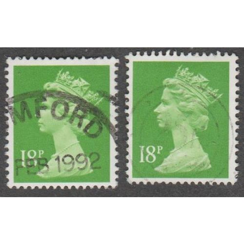 1971-96 Machin 18p.Value. Bright Green.One Centre Phos Band. Fine Used