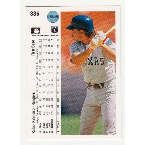 1990 Upper Deck Rafael Palmeiro baseball card #335 -Rangers