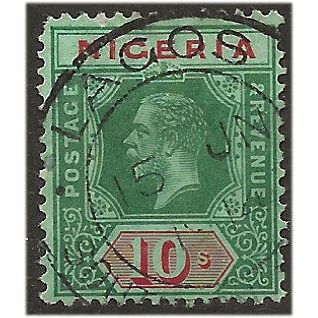 Nigeria 1914 SG11 10/- Green & Red/Blue-Green WHITE Back Fine Used . ..