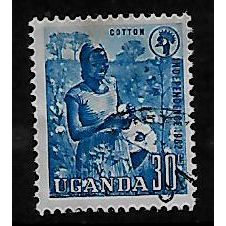 UGANDA 1962 INDEPENDENCE 30c BLUE COTTON SG 103 FINE USED#2