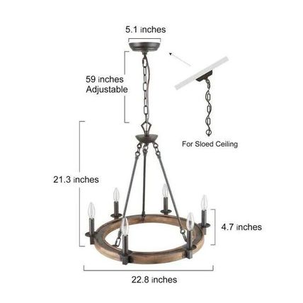 LNC Farmhouse Chandelier 6-Light Rustic Bronze Solid Wood Wagon Wheel Chandelier