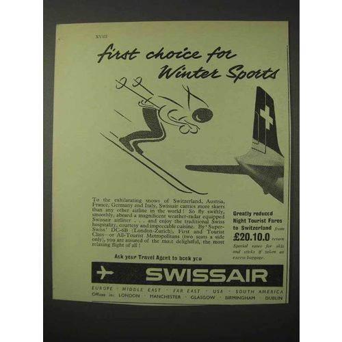 1958 Swissair Airlines Ad - Choice for Winter Sports