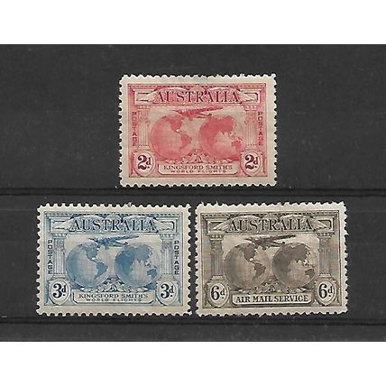 Australia.Kingsford Smith's Flights set of 3.Mounted Mint.July20